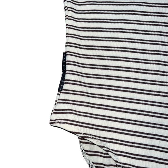 MISSGUIDED Brown & Cream Plunge Halter Nick Striped Backless Bodysuit Size M - Picture 4 of 12